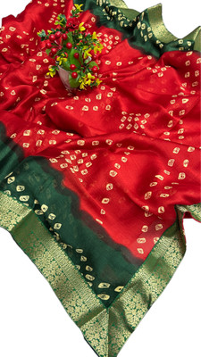 MINE CHOICE Printed Bandhani Art Silk, Crepe Saree(Red, Green)