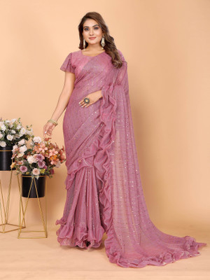 AKFABRICS Self Design Bollywood Net Saree(Pink)