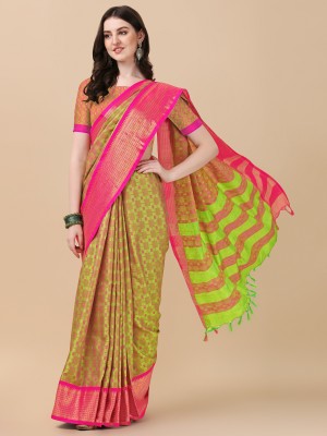 WINKLECART Embellished, Dyed Dharmavaram Cotton Jute Saree(Multicolor)