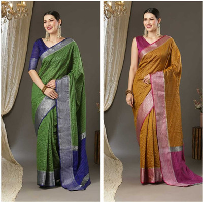 Bhagwati Creation Self Design Chanderi Cotton Silk Saree(Pack of 2, Multicolor)