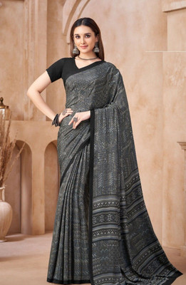 REBOOT FASHIONS Floral Print Bollywood Crepe Saree(Grey)