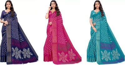 THE PRIVATE LABLE Printed Daily Wear Cotton Silk Saree(Pack of 3, Multicolor)