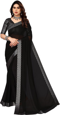 NESHVI ENTERPRISE Self Design Bollywood Georgette Saree(Black)