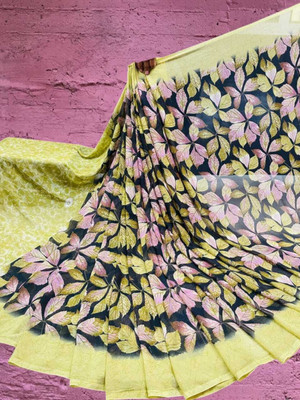 HouseOfCommon Printed Bollywood Georgette Saree(Yellow, Black)