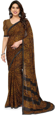 Moda Rapido Printed Bollywood Georgette Saree(Brown)