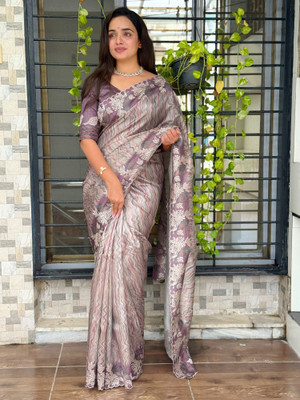 HouseOfCommon Embroidered, Printed Madhubani Tussar Silk Saree(Purple)