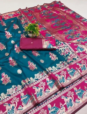 DEV SHREE SILK Printed Bollywood Jacquard Saree(Pink, Light Blue)