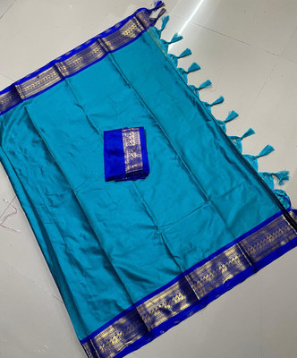 Paramparik Textile Woven Bollywood Cotton Silk Saree(Blue)
