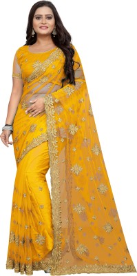 YARA CREATION Embroidered Bollywood Silk Blend Saree(Yellow)