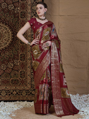 Tasrika Printed Chinnalapattu Viscose Rayon Saree(Maroon)