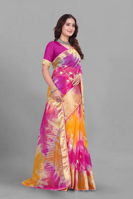 Aarunika LGF Solid/Plain Bollywood Organza Saree(Pink)