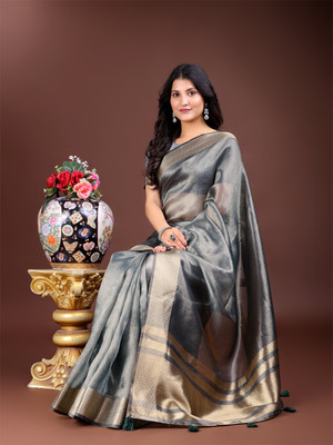 Tasrika Woven Kanjivaram Organza Saree(Grey)