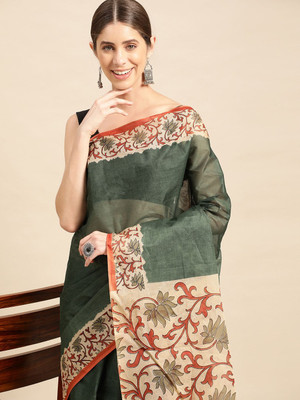 SHANVIKA Printed Daily Wear Pure Cotton Saree(Green)