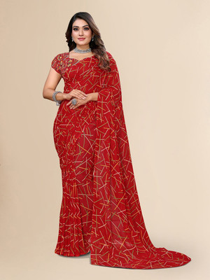 Moda Rapido Printed Daily Wear Georgette Saree(Red)