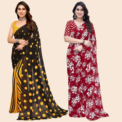 Anand Sarees Printed Daily Wear Georgette Saree(Pack of 2, Multicolor)