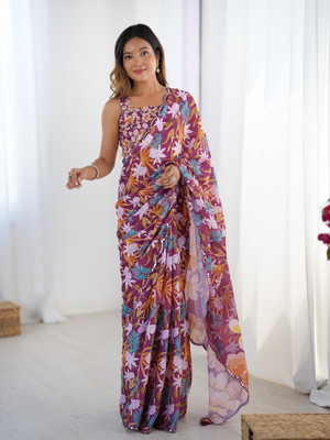 aadhiya impex Floral Print Bollywood Chiffon Saree(Multicolor)
