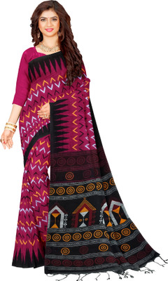 Joyguru Textile Geometric Print, Printed, Temple Border Sambalpuri Cotton Blend Saree(Pink)