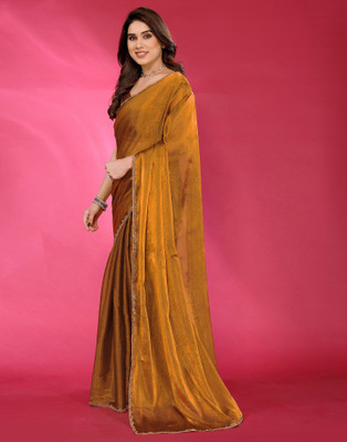 Samah Solid/Plain Bollywood Chiffon Saree(Gold)
