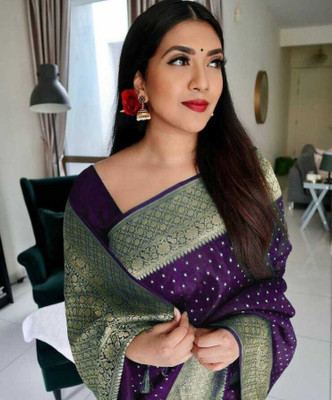Bansari Textiles Self Design, Woven Kanjivaram Jacquard Saree(Purple)