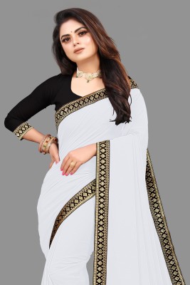 Worofy Dyed, Solid/Plain Bollywood Georgette Saree(White)