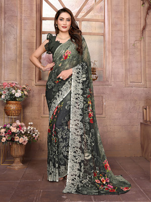 Moda Rapido Printed, Self Design, Floral Print Daily Wear Georgette Saree(Green)