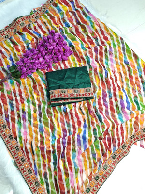 DURGACREATION Solid/Plain Bollywood Georgette Saree(Multicolor)