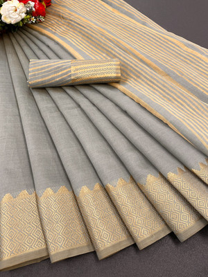 VAKHARIYAFAB Self Design, Woven Handloom Cotton Silk, Pure Silk Saree(Grey)