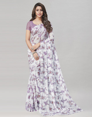 Divastri Floral Print, Printed Daily Wear Chiffon Saree(Purple, White)