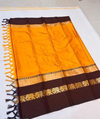 Mortal Textile Solid/Plain Handloom Cotton Silk Saree(Grey)