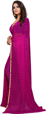 V And V Shop Printed Bandhani Chiffon Saree(Pink)