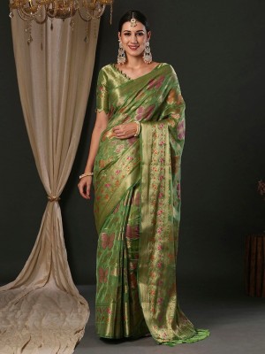 ANOUK Woven Banarasi Organza Saree(Green)