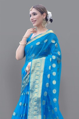 KOTHARI KS Solid/Plain, Woven Bandhani Organza Saree(Light Blue)