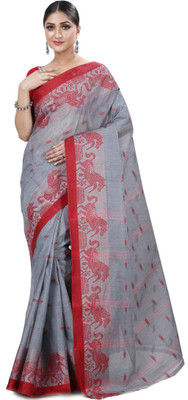 DipDiya Self Design Tant Pure Cotton Saree(Grey)
