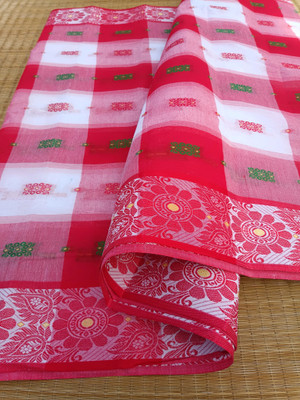 Dristikone Woven Tant Pure Cotton Saree(Red)