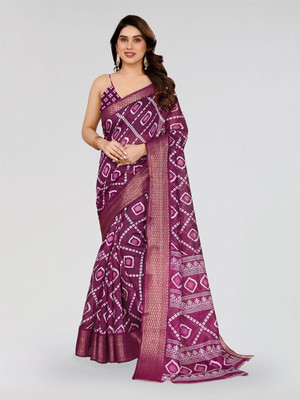 Moda Rapido Printed Bandhani Cotton Blend Saree(Purple)