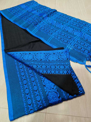GaurabHandloom Self Design Handloom Cotton Blend Saree(Black)