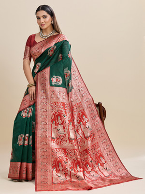 sarify creation Woven Banarasi Silk Blend Saree(Multicolor)