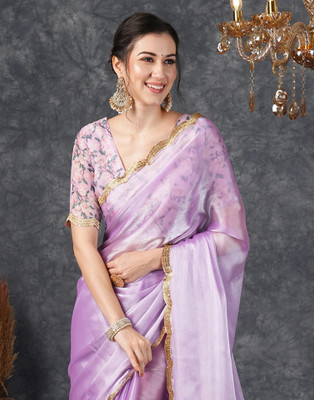 Samah Dyed, Embellished Bollywood Chiffon, Georgette Saree(Purple)