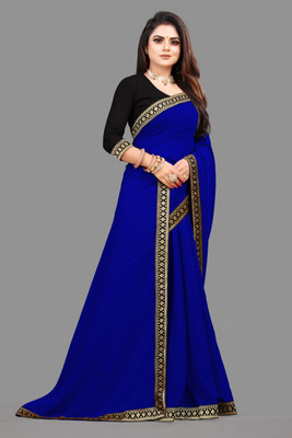 DHRAM CREATION Solid/Plain Bollywood Georgette Saree(Blue)