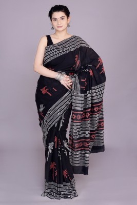 Nivanya Hub Printed Daily Wear Pure Cotton Saree(Black)