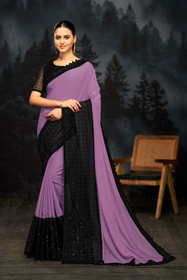 sparrow art Embroidered Bollywood Georgette Saree(Brown, Purple)