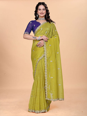 SATVASHIV Embroidered Bollywood Chiffon Saree(Light Green)