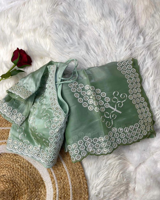 samu Embroidered Bollywood Organza, Silk Blend Saree(Pack of 2, Light Green)