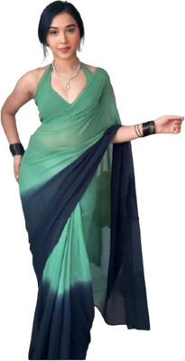 JATADHAR FAB Dyed Ready to Wear Georgette Saree(Green)