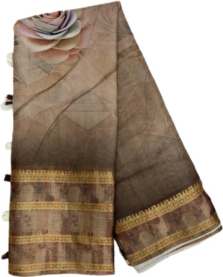 RAMUDI Digital Print Daily Wear Cotton Silk Saree(Brown)