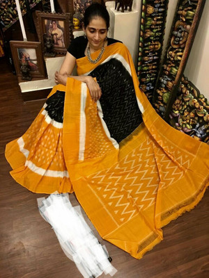 Suraj International Blocked Printed, Checkered, Digital Print, Dyed, Floral Print, Printed, Self Design Daily Wear Pure Cotton Saree(Orange)
