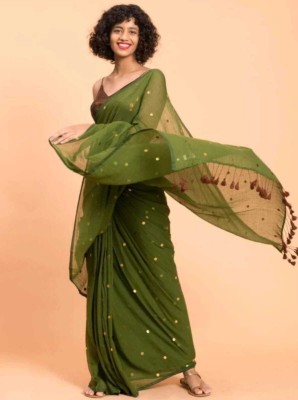 ASIMA TEXTILE Self Design Handloom Handloom Cotton Blend Saree(Green)