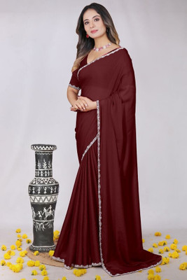 Elder Solid/Plain Bollywood Georgette Saree(Maroon)