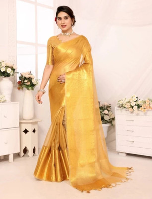 SHRIMAY Woven Kanjivaram Silk Blend Saree(Gold)