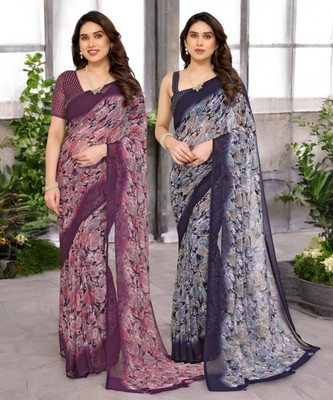 NIRMOHIFASHION Printed Bollywood Georgette Saree(Pack of 2, Multicolor)